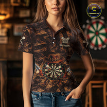 Load image into Gallery viewer, Funny Dartboard Cowhand Women Darts Polo Shirt Personalized Brown Grunge Dart Team Jerseys NYN2510