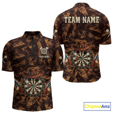 Load image into Gallery viewer, Funny Dartboard Cowhand Men Darts Quarter-Zip Shirt Personalized Brown Grunge Dart Team Jerseys NYN2510