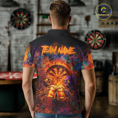 Funny Skeleton Cheer Beer Flame Men Darts Polo Shirt Custom Graffiti Dart Team Jerseys NYN2513