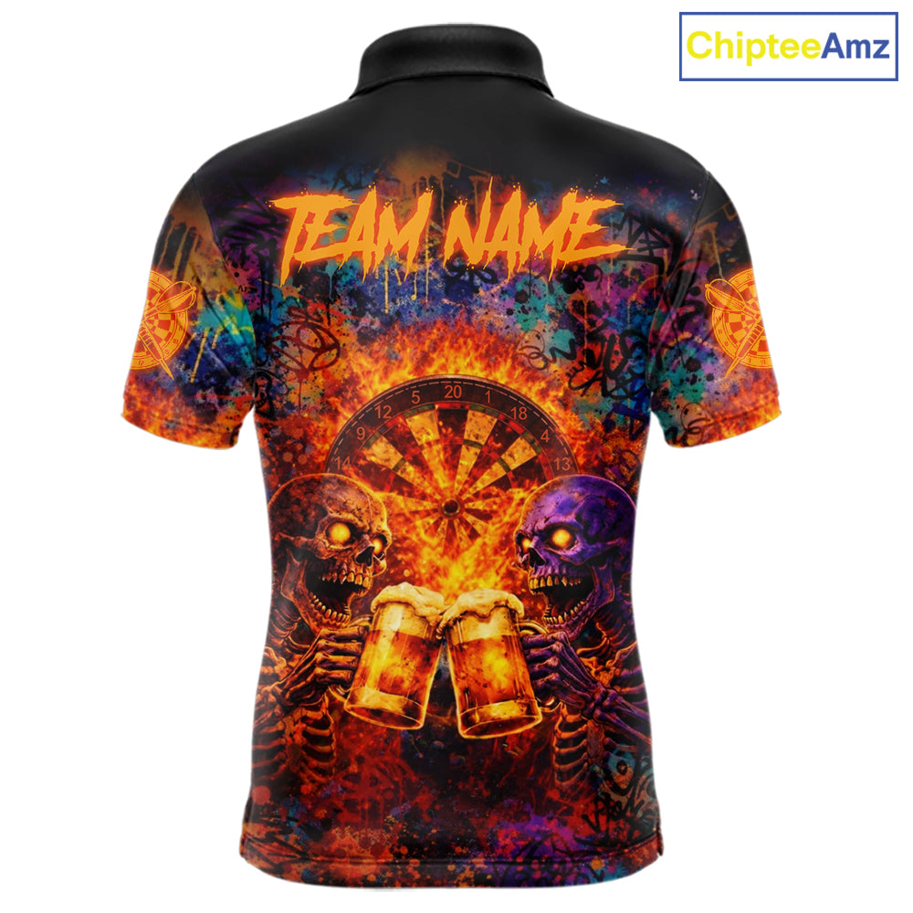 Funny Skeleton Cheer Beer Flame Men Darts Polo Shirt Custom Graffiti Dart Team Jerseys NYN2513