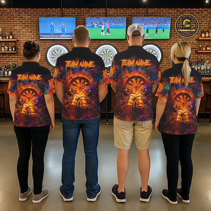Funny Skeleton Cheer Beer Flame Men Darts Quarter-Zip Shirt Custom Graffiti Dart Team Jerseys NYN2513