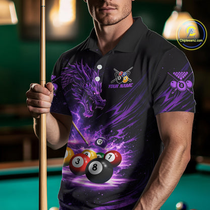 Purple Funny Dragon Thunder Ball Pool Billiard Team Shirt For Men Custom Billiards Ball Attire NYN2700