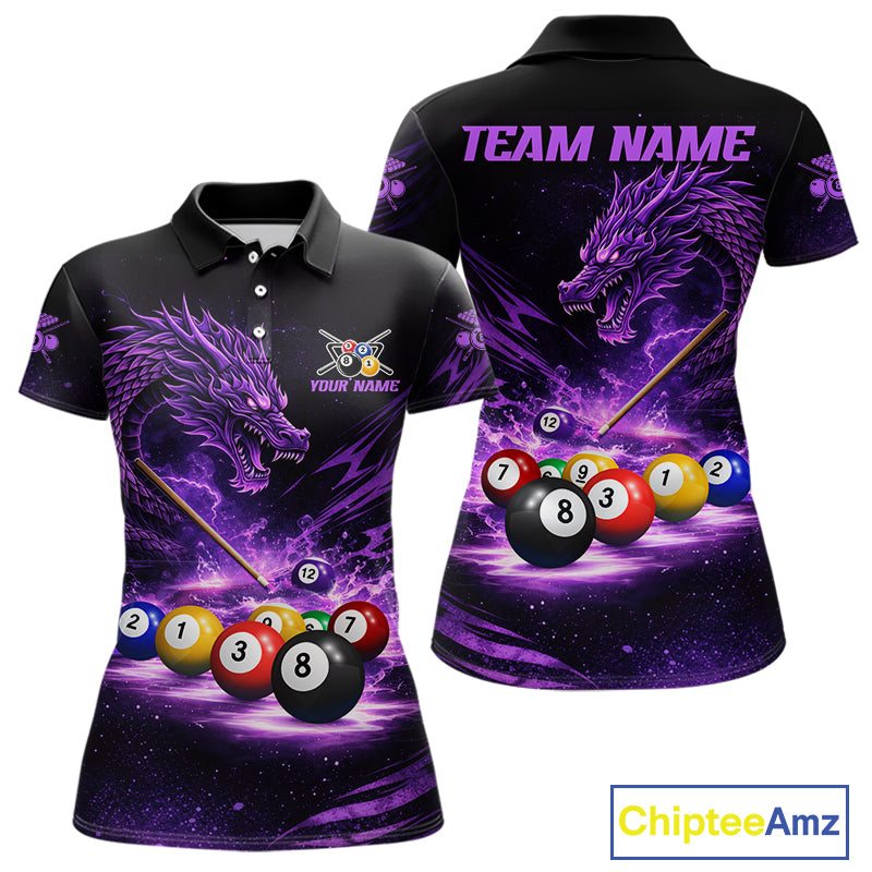 Purple Funny Dragon Thunder Ball Pool Billiard Team Shirt For Women Custom Billiards Ball Attire NYN2700
