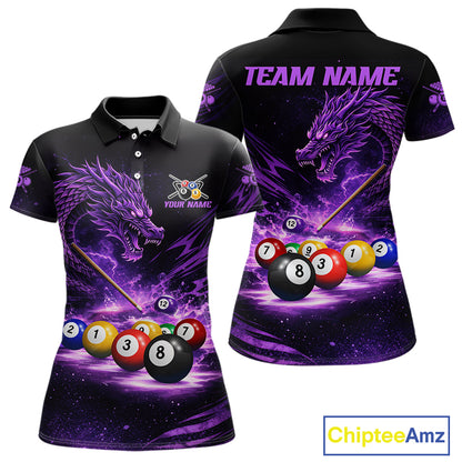 Purple Funny Dragon Thunder Ball Pool Billiard Team Shirt For Women Custom Billiards Ball Attire NYN2700