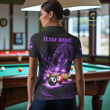 Purple Funny Dragon Thunder Ball Pool Billiard Team Shirt For Women Custom Billiards Ball Attire NYN2700