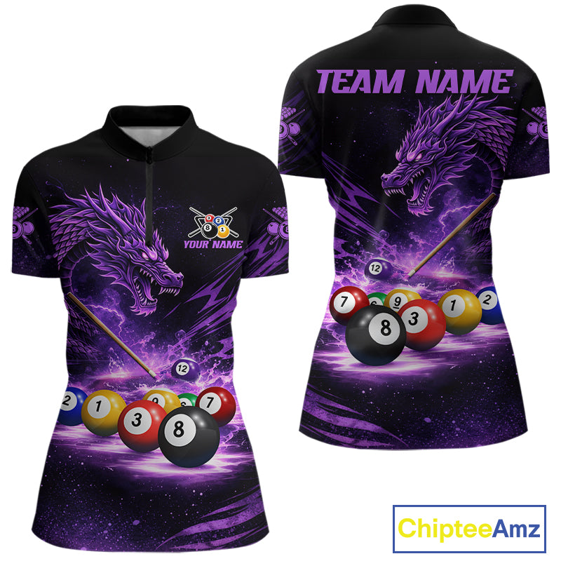 Purple Funny Dragon Thunder Ball Pool Billiard Team Shirt For Women Custom Billiards Ball Attire NYN2700