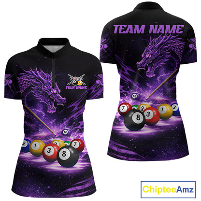 Purple Funny Dragon Thunder Ball Pool Billiard Team Shirt For Women Custom Billiards Ball Attire NYN2700