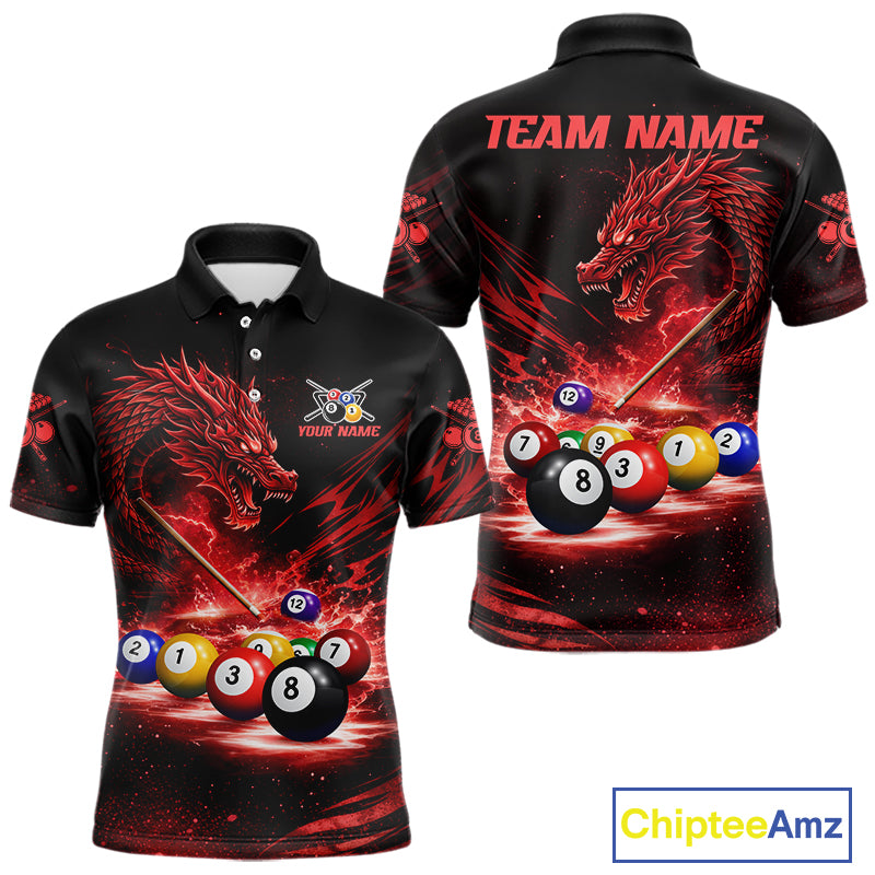 Red Funny Dragon Thunder Ball Pool Billiard Team Shirt For Men Custom Billiards Ball Attire NYN2701