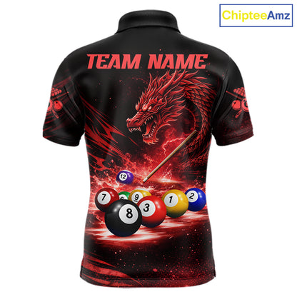 Red Funny Dragon Thunder Ball Pool Billiard Team Shirt For Men Custom Billiards Ball Attire NYN2701