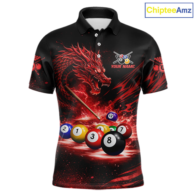 Red Funny Dragon Thunder Ball Pool Billiard Team Shirt For Men Custom Billiards Ball Attire NYN2701