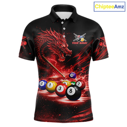 Red Funny Dragon Thunder Ball Pool Billiard Team Shirt For Men Custom Billiards Ball Attire NYN2701