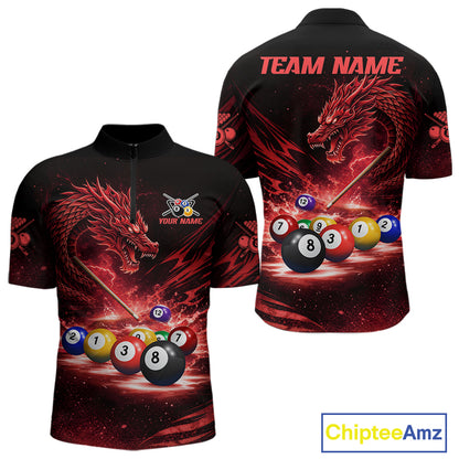 Red Funny Dragon Thunder Ball Pool Billiard Team Shirt For Men Custom Billiards Ball Attire NYN2701