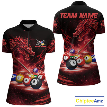 Red Funny Dragon Thunder Ball Pool Billiard Team Shirt For Women Custom Billiards Ball Attire NYN2701