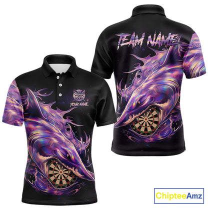 Personalized Pink Holographic Shark Men Darts Polo League Shirts Funny Grunge Dart Jerseys NYN2707
