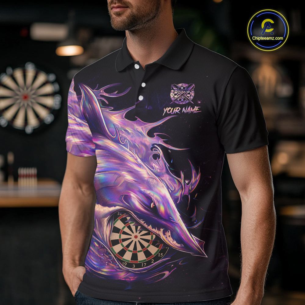 Personalized Pink Holographic Shark Men Darts Polo League Shirts Funny Grunge Dart Jerseys NYN2707