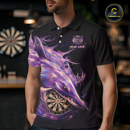 Personalized Pink Holographic Shark Men Darts Polo League Shirts Funny Grunge Dart Jerseys NYN2707