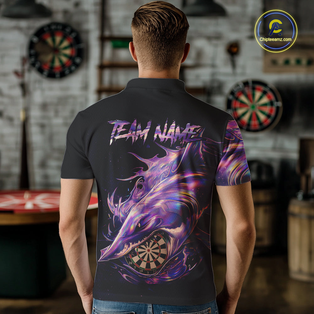Personalized Pink Holographic Shark Men Darts Polo League Shirts Funny Grunge Dart Jerseys NYN2707