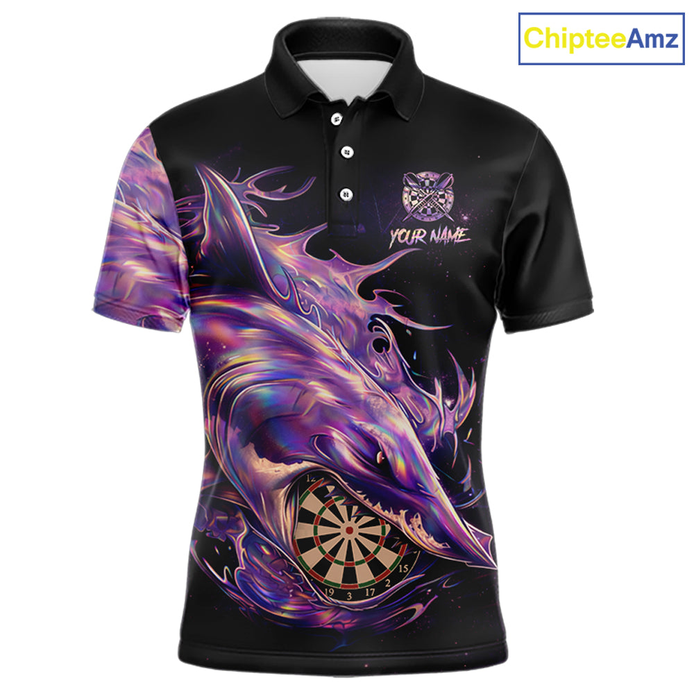 Personalized Pink Holographic Shark Men Darts Polo League Shirts Funny Grunge Dart Jerseys NYN2707