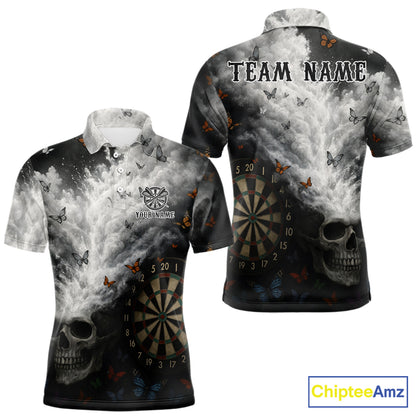 Custom White Smokes Skull Dartboard Men Dart Polo Shirt Butterfly Dart Jerseys NYN2708