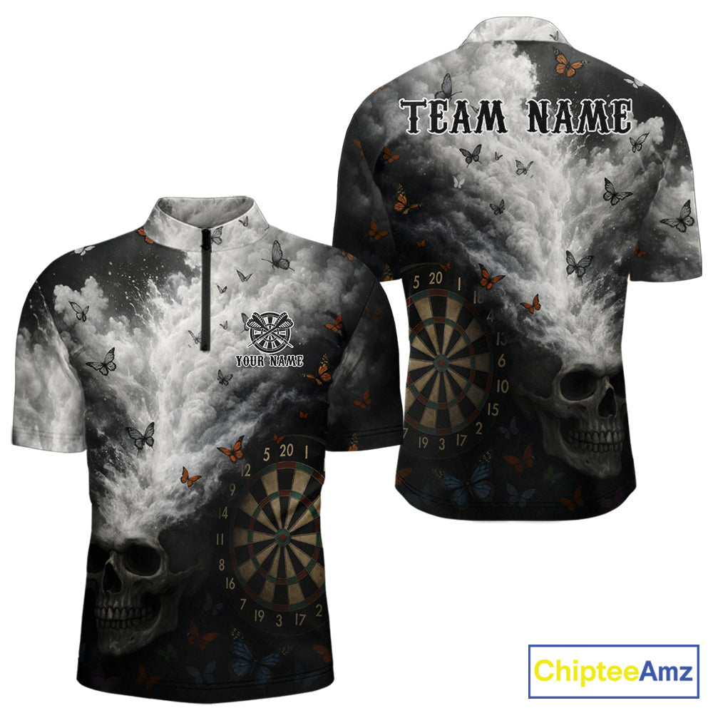 Personalized Pink Holographic Shark Men Darts 1/4-Zip League Shirts Funny Grunge Dart Jerseys NYN2707