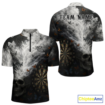 Personalized Pink Holographic Shark Men Darts 1/4-Zip League Shirts Funny Grunge Dart Jerseys NYN2707
