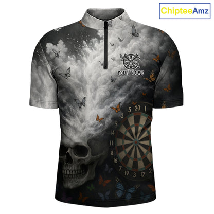 Personalized Pink Holographic Shark Men Darts 1/4-Zip League Shirts Funny Grunge Dart Jerseys NYN2707