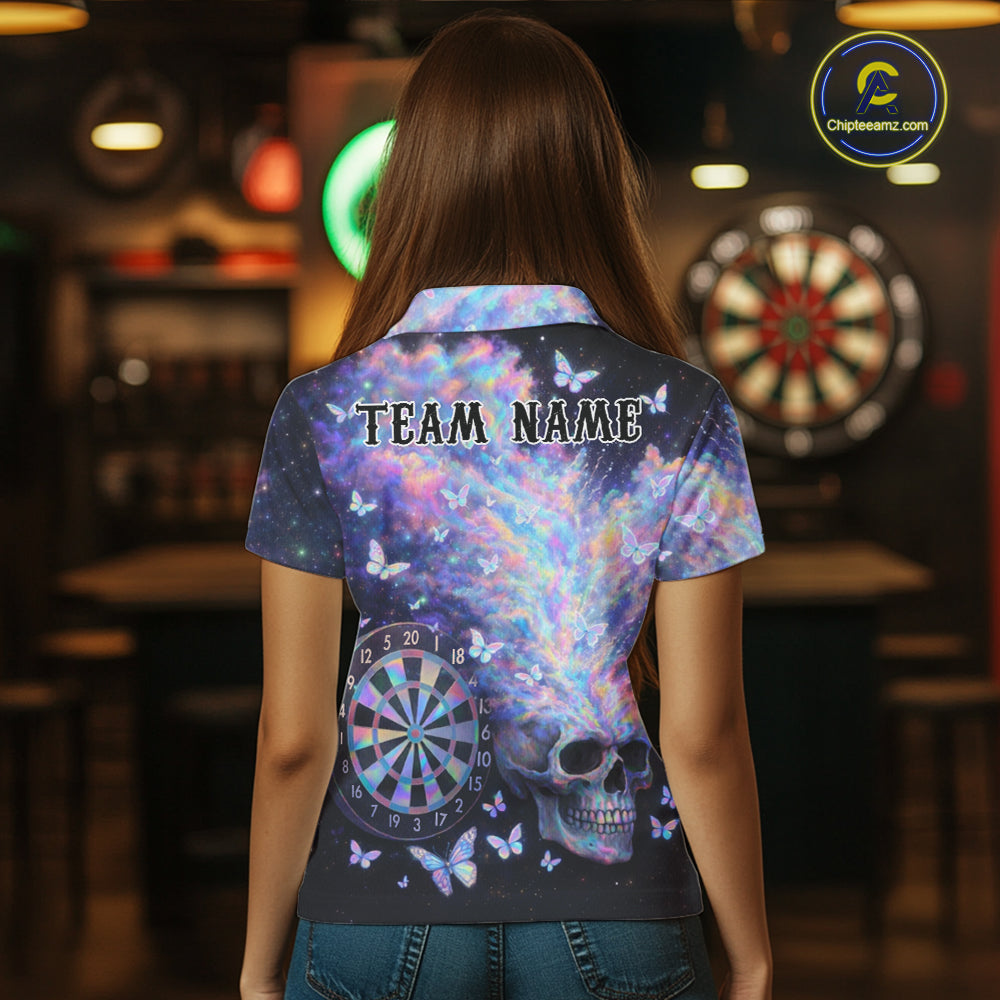 Custom Holographic Smokes Skull Dartboard Women Dart Polo Shirt Butterfly Dart Jerseys NYN2709