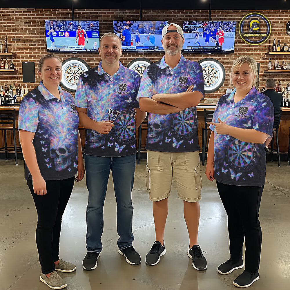 Custom Holographic Smokes Skull Dartboard Women Dart Polo Shirt Butterfly Dart Jerseys NYN2709