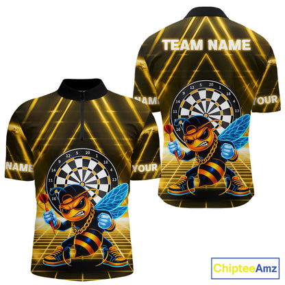 Lightning Yellow Neon Electric Funny Bee Men Dart 1/4-Zip Shirt Custom Team Name For Darters NYN2710