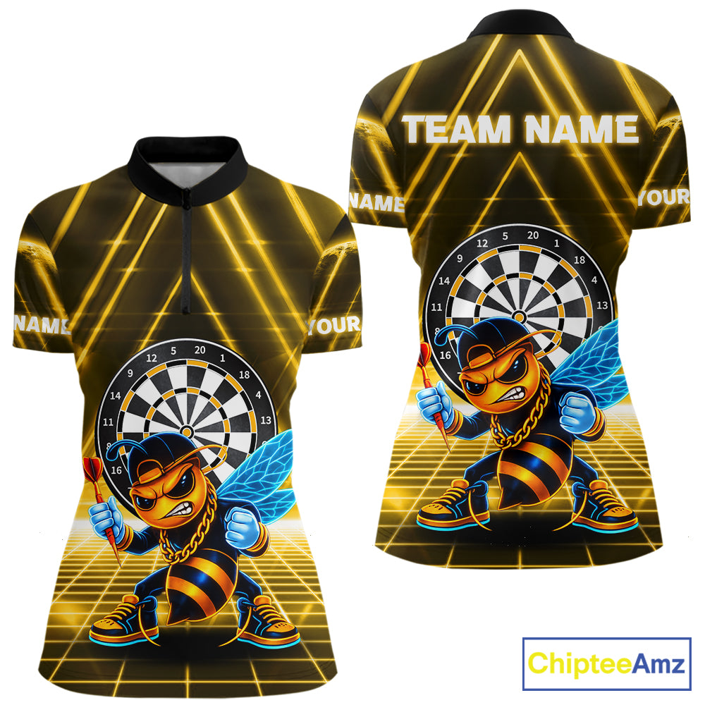 Lightning Yellow Neon Electric Funny Bee Women Dart 1/4-Zip Shirt Custom Team Name For Darters NYN2710