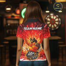 Load image into Gallery viewer, Womens Darts Funny Rooster Red Flames Polo Shirt Custom Name Polo Quarter Zip Shirt Gift For Darters NYN2857