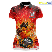 Load image into Gallery viewer, Womens Darts Funny Rooster Red Flames Polo Shirt Custom Name Polo Quarter Zip Shirt Gift For Darters NYN2857