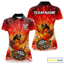 Load image into Gallery viewer, Womens Darts Funny Rooster Red Flames Polo Shirt Custom Name Polo Quarter Zip Shirt Gift For Darters NYN2857
