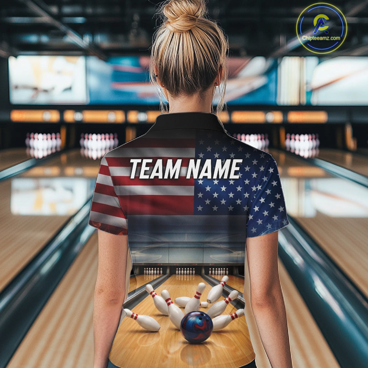 Personalized Fire Flame USA Flag Eagle Bowling Team Shirts For Women Outfits Patriotic Bowling Gifts NYN3073
