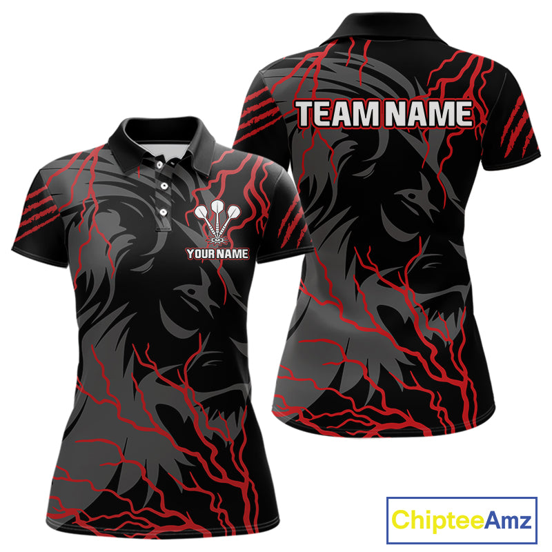 Women's Custom Darts Team Shirts With Crimson Lightning And Stealth Lion NYN0293