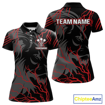 Women's Custom Darts Team Shirts With Crimson Lightning And Stealth Lion NYN0293