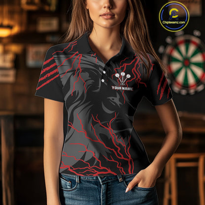 Women's Custom Darts Team Shirts With Crimson Lightning And Stealth Lion NYN0293