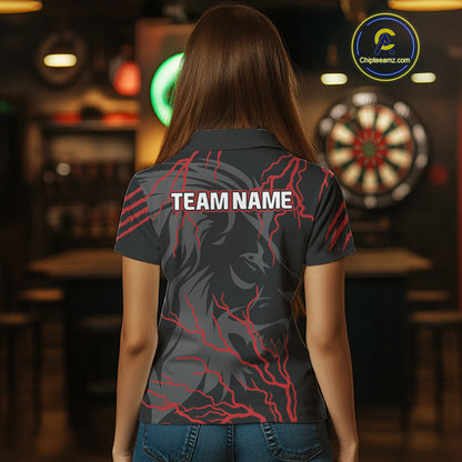 Women's Custom Darts Team Shirts With Crimson Lightning And Stealth Lion NYN0293