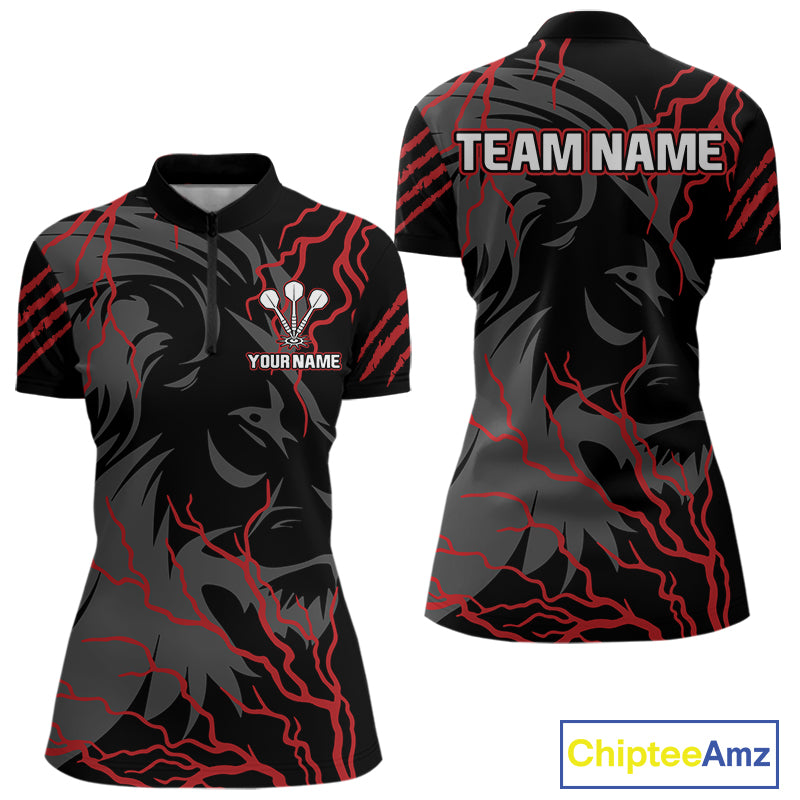 Women's Custom Darts Team Shirts With Crimson Lightning And Stealth Lion NYN0293