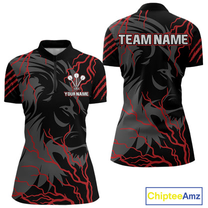 Women's Custom Darts Team Shirts With Crimson Lightning And Stealth Lion NYN0293