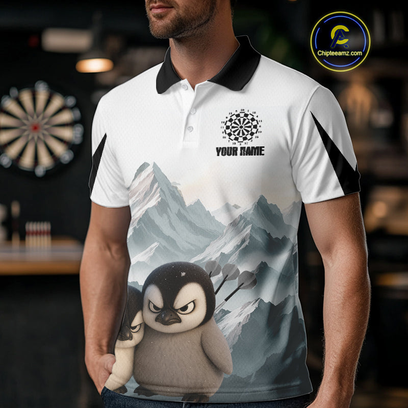 Men’s Darts Shirt With Iceberg Scene And Fierce Penguin Duo, Custom Name Option NYN0300