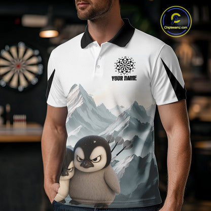 Men’s Darts Shirt With Iceberg Scene And Fierce Penguin Duo, Custom Name Option NYN0300