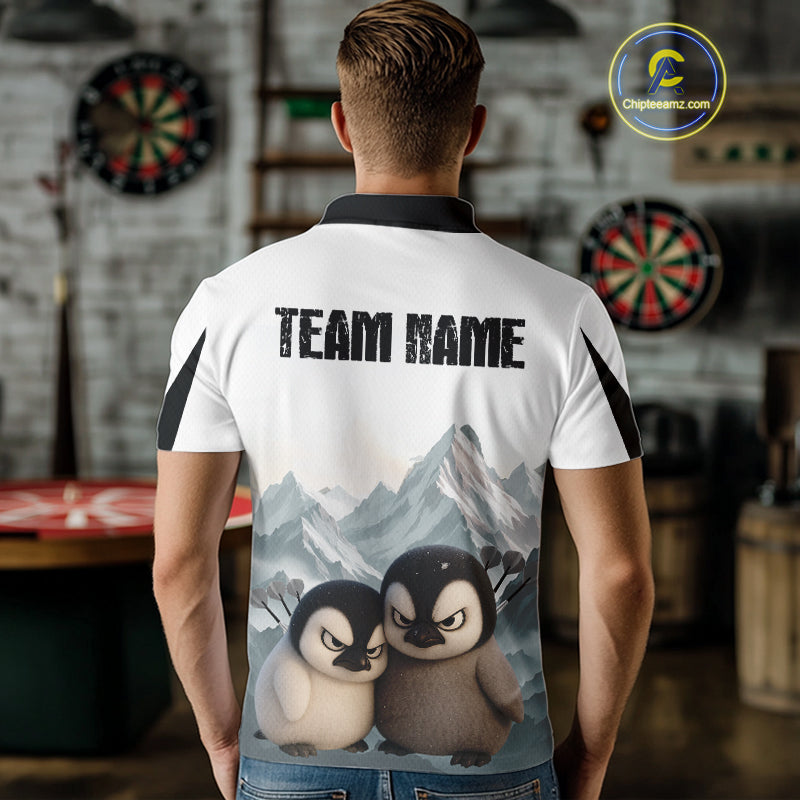 Men’s Darts Shirt With Iceberg Scene And Fierce Penguin Duo, Custom Name Option NYN0300