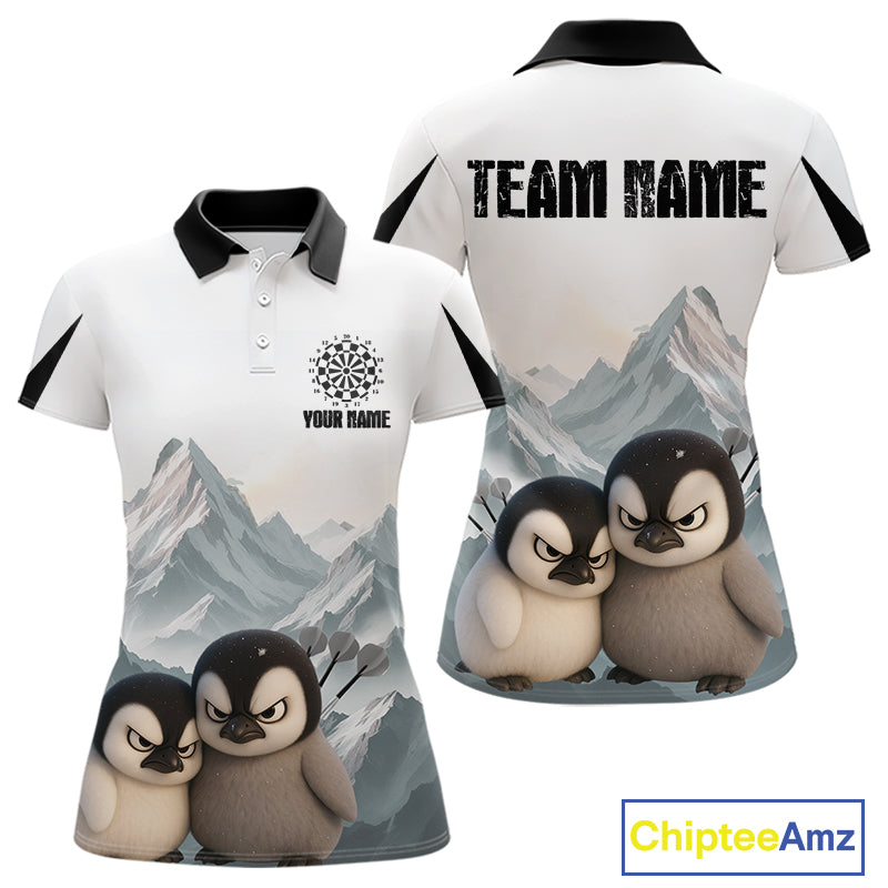 Women’s Darts Shirt With Iceberg Scene And Fierce Penguin Duo, Custom Name Option NYN0300