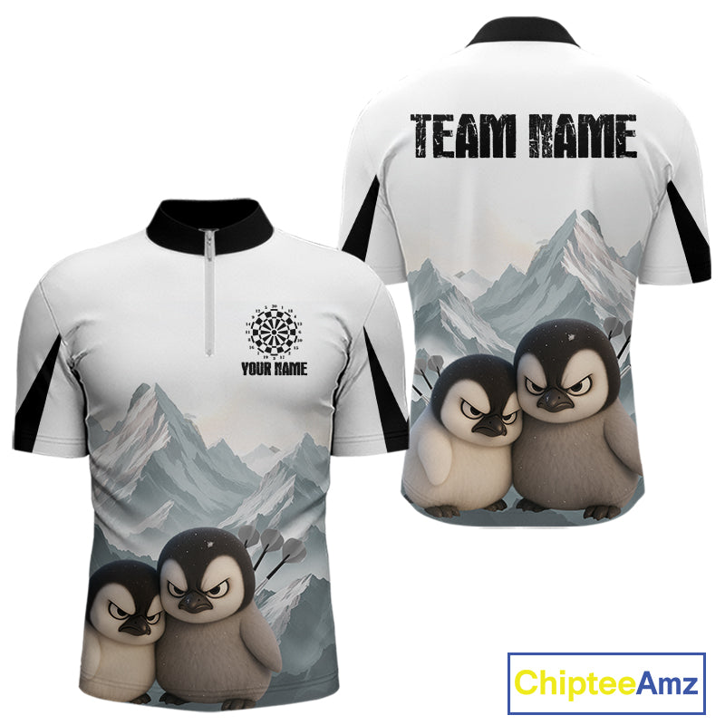 Men’s Darts Shirt With Iceberg Scene And Fierce Penguin Duo, Custom Name Option NYN0300