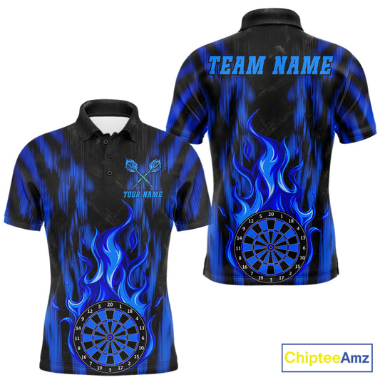 Grunge Black And Blue Flaming Dartboard Mens Darts Shirt Personalized Team Darts Jersey NYN3247
