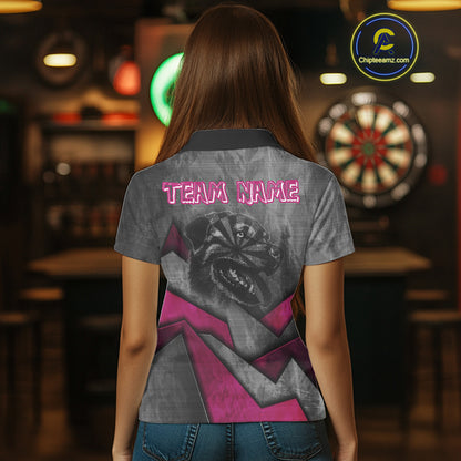 Aggressive Dog Dartboard Pink Darts Shirt For Women - Custom Name For Players NYN0561