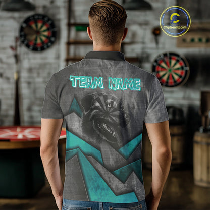Aggressive Dog Dartboard Turquoise Darts Shirt For Men - Custom Name For Players NYN0563