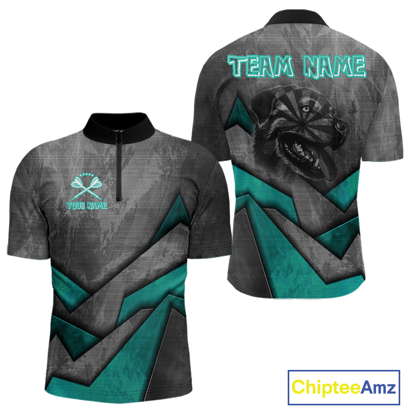 Aggressive Dog Dartboard Turquoise Darts Shirt For Men - Custom Name For Players NYN0563