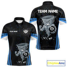 Load image into Gallery viewer, Funny Muscle Tornado 8 Ball men's billiard polo shirt custom blue pool jersey, personalized billiards team apparel, custom 8 ball uniform